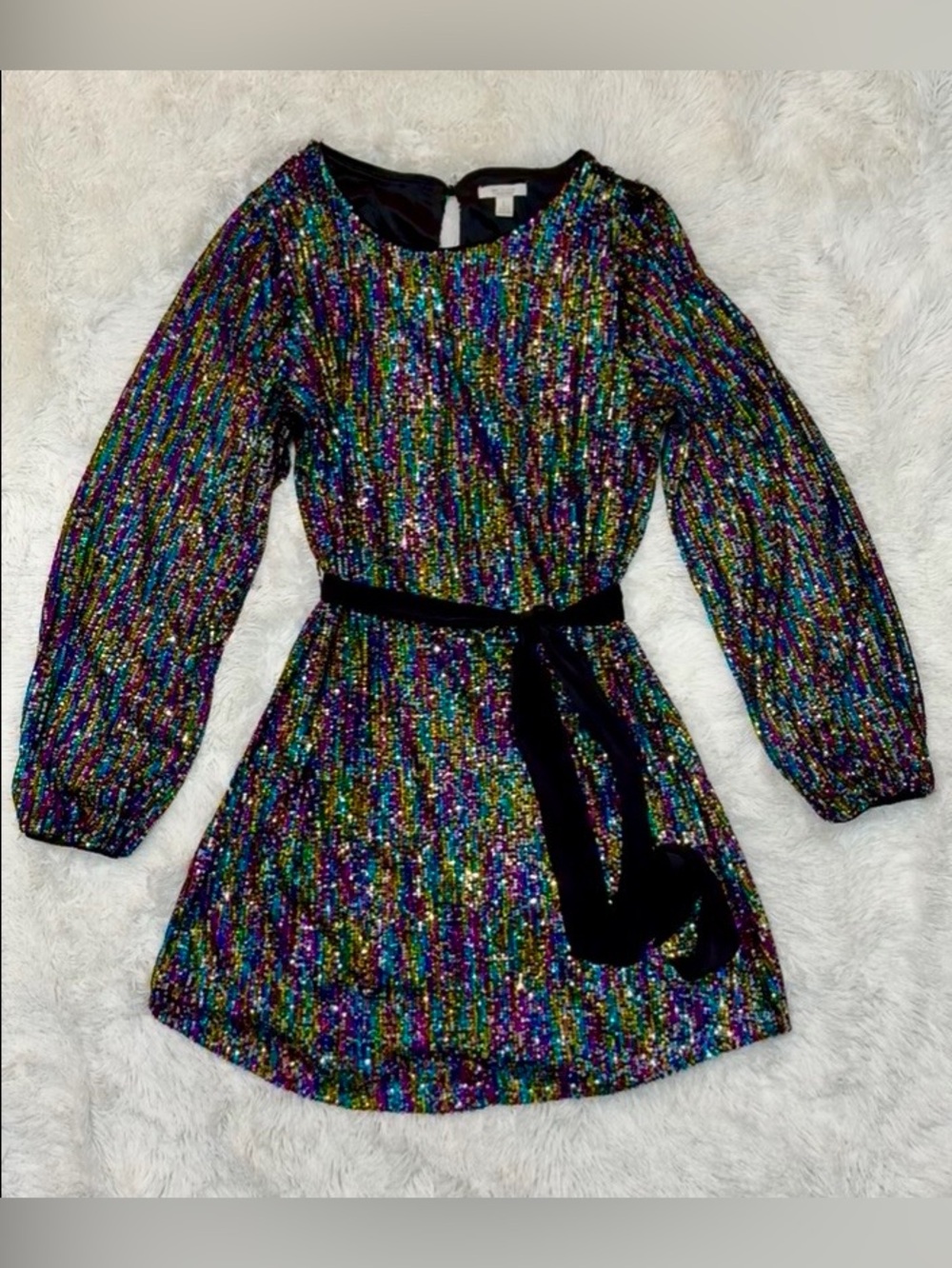 Women Cato Collections Rainbow Sequin Dress with Black Velvet Belt